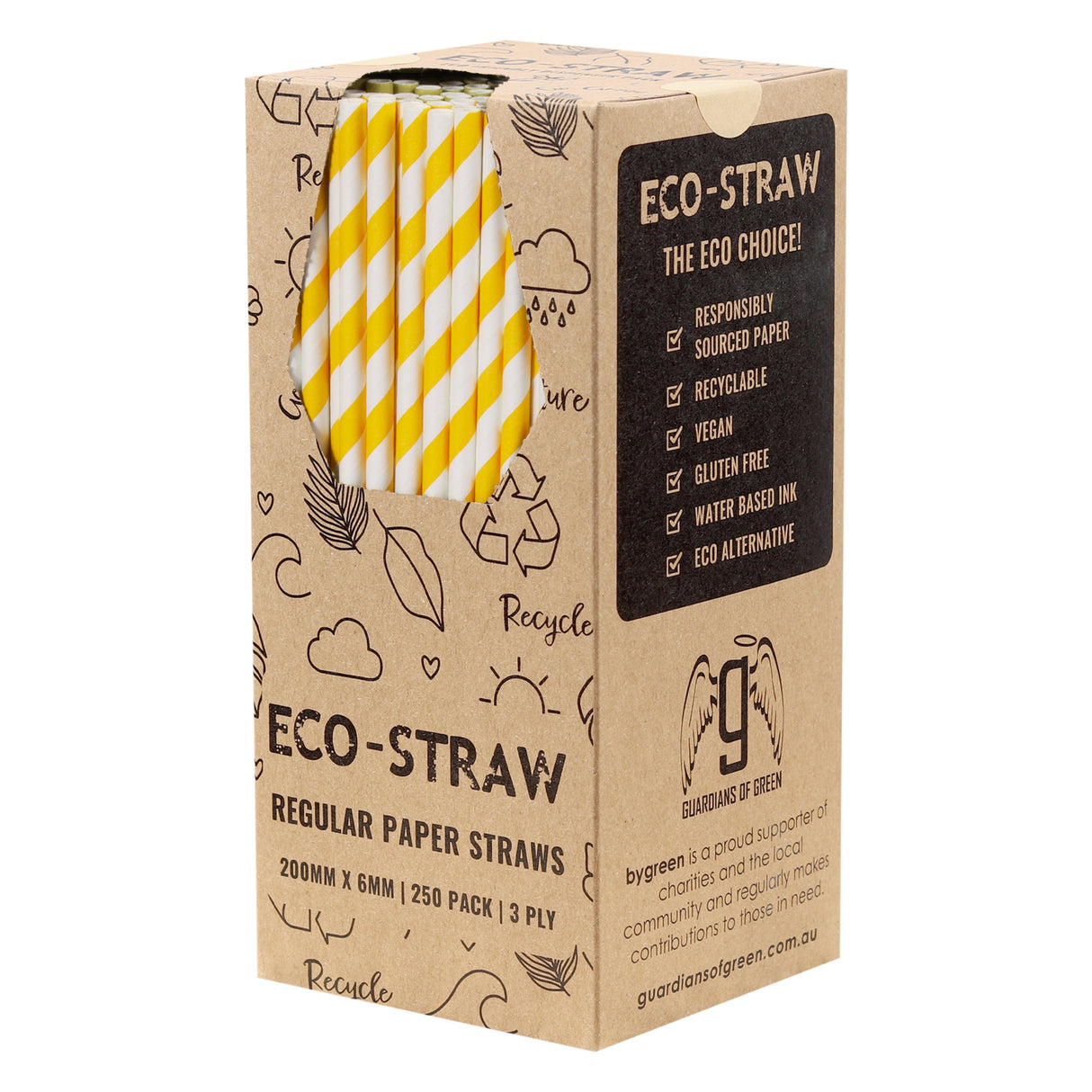 ECO STRAWS - REGULAR - PAPER STRAW - 3 PLY - YELLOW STRIPE