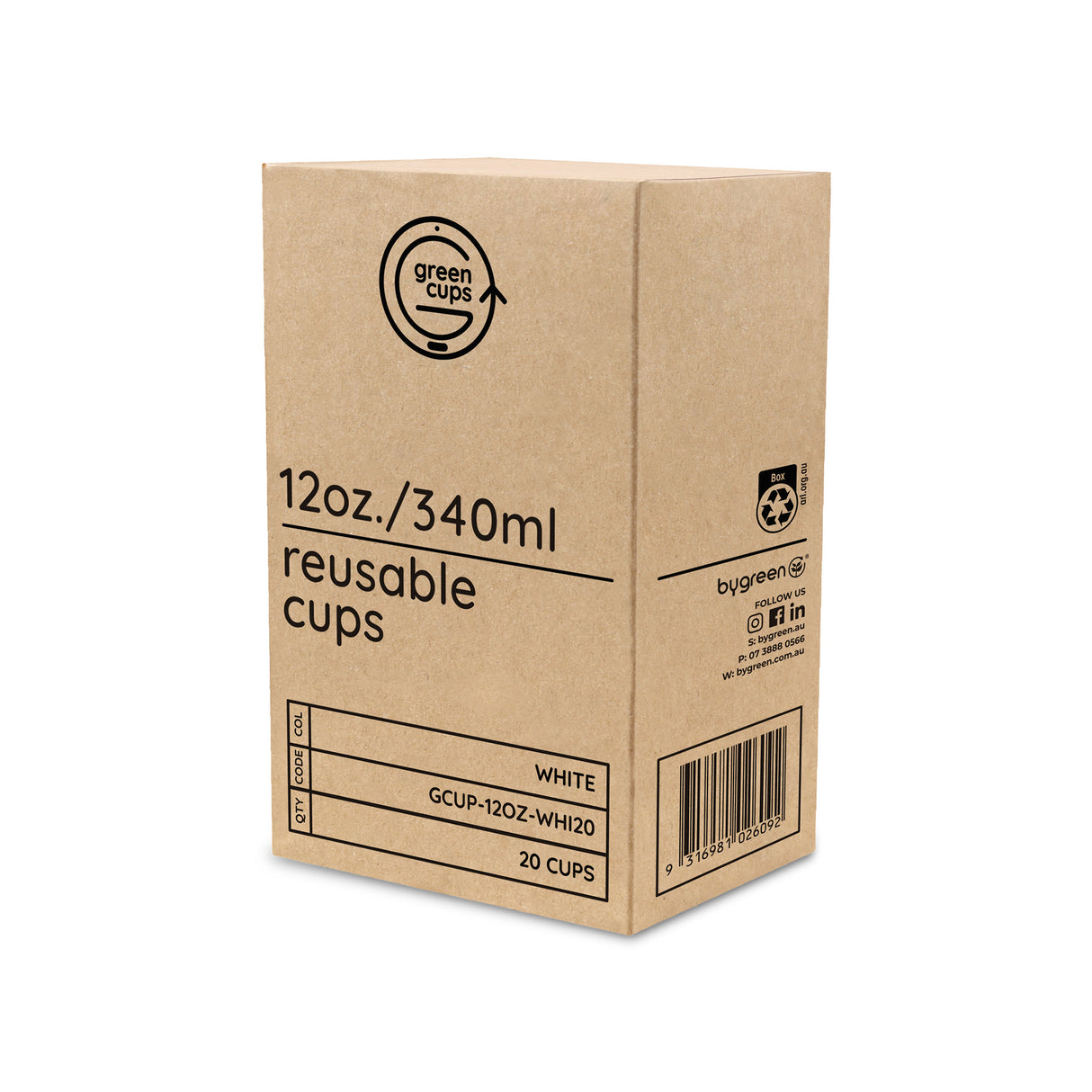 GREEN CUPS - REUSABLE COFFEE CUPS - 12OZ - WHITE