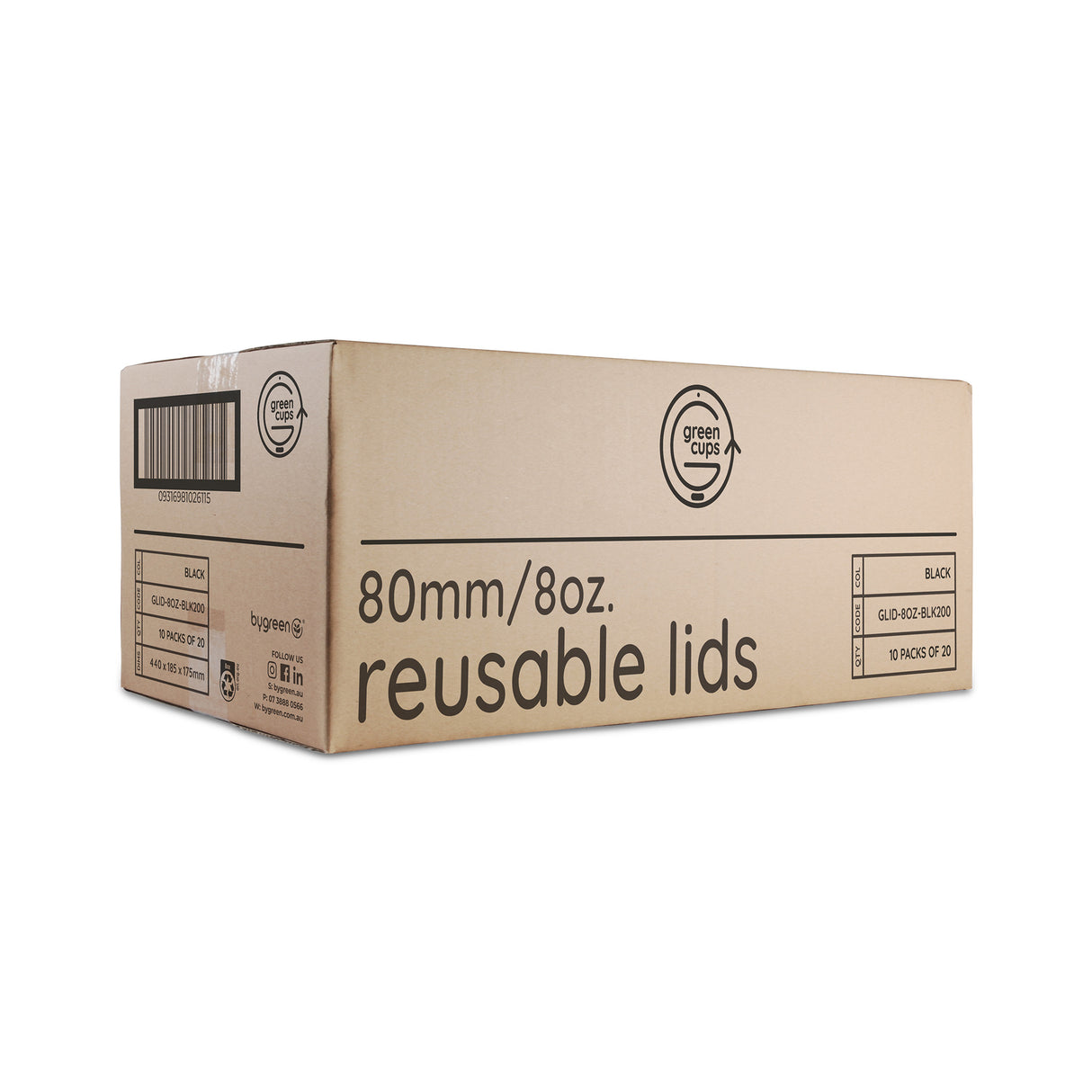 GREEN CUPS - REUSABLE COFFEE LIDS - SUIT 8OZ CUP - BLACK