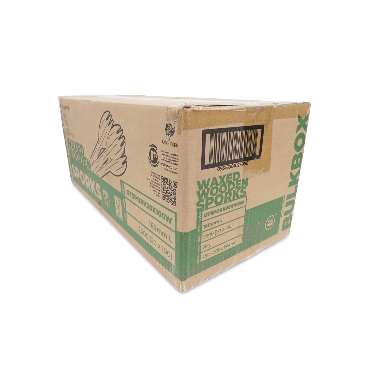 ONE TREE - WOODEN SPORK - WAXED - BULK BOX