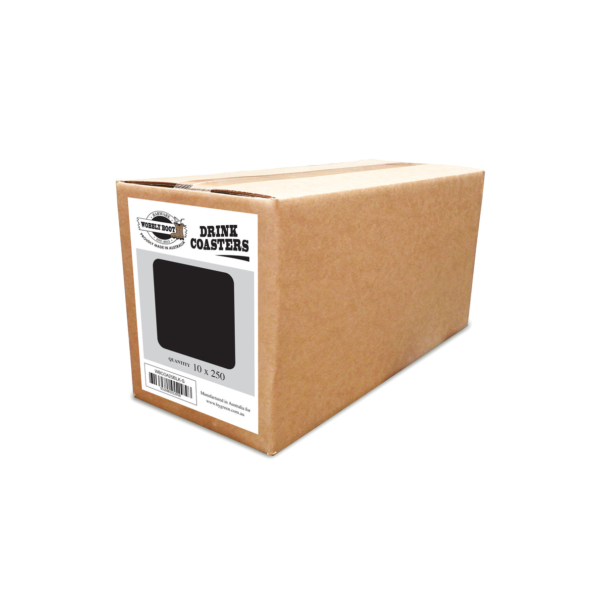 WOBBLY BOOT - DRINK COASTER - BLACK SQUARE