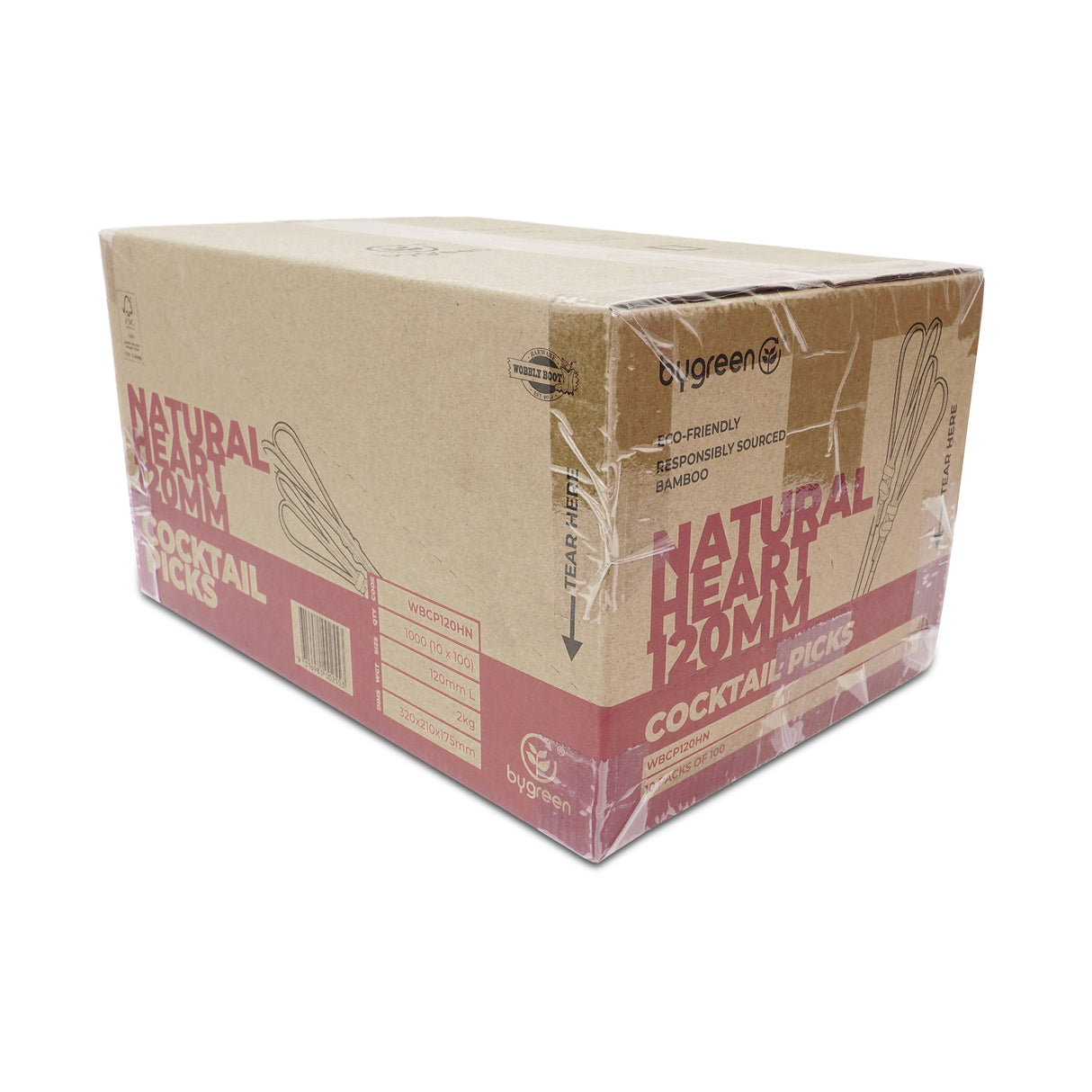 WOBBLY BOOT BARWARE - COCKTAIL PICKS - HEART - 120MM - NATURAL