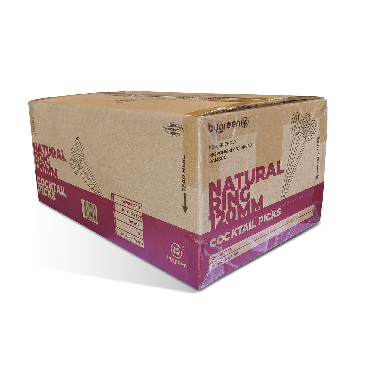 WOBBLY BOOT BARWARE - COCKTAIL PICKS - RING - 120MM - NATURAL