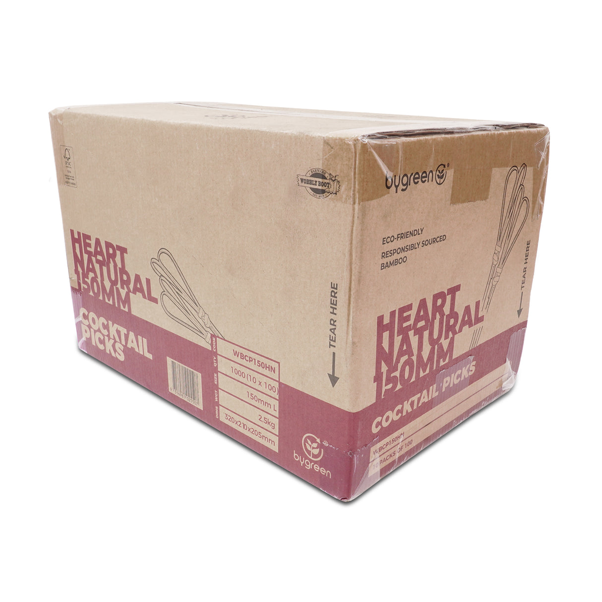 WOBBLY BOOT BARWARE - COCKTAIL PICKS - HEART - 150MM - NATURAL