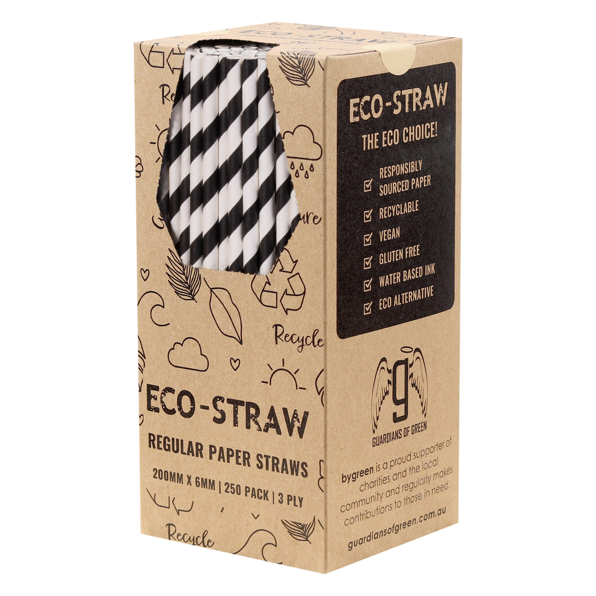 ECO STRAWS - REGULAR - PAPER STRAW - 3 PLY - BLACK STRIPE – Bygreen