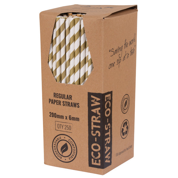 ECO STRAWS - REGULAR - PAPER STRAW - 3 PLY - GOLD STRIPE