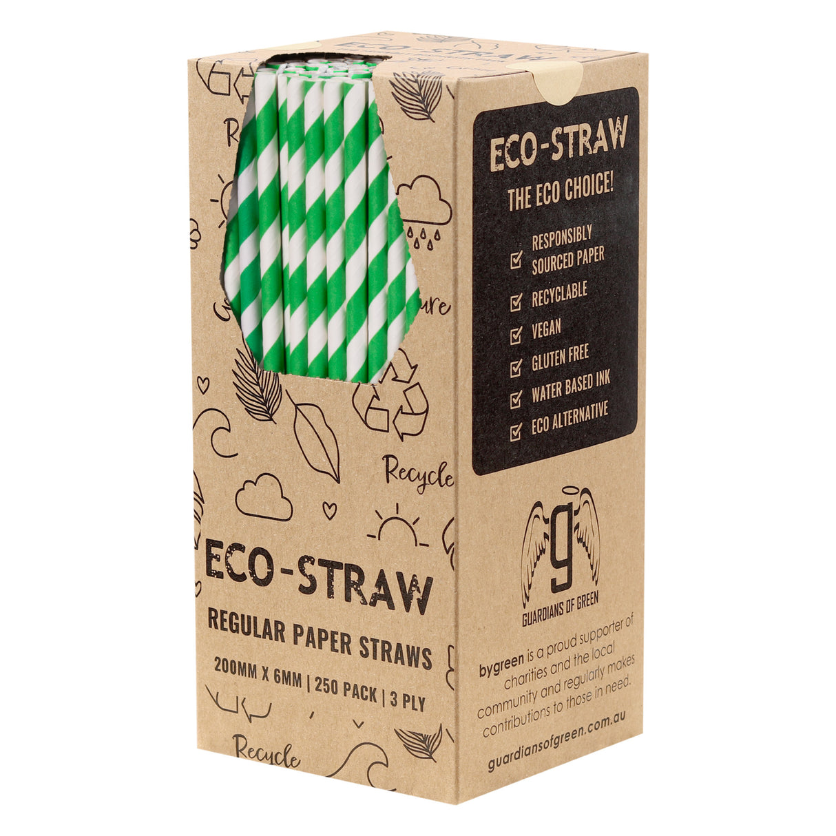 ECO STRAWS - REGULAR - PAPER STRAW - 3 PLY - GREEN STRIPE