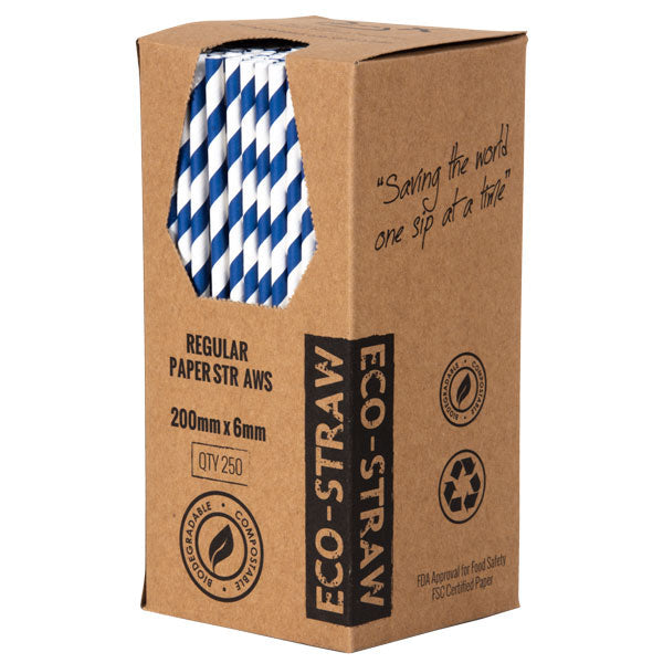 ECO STRAWS - REGULAR - PAPER STRAW - 3 PLY - NAVY STRIPE