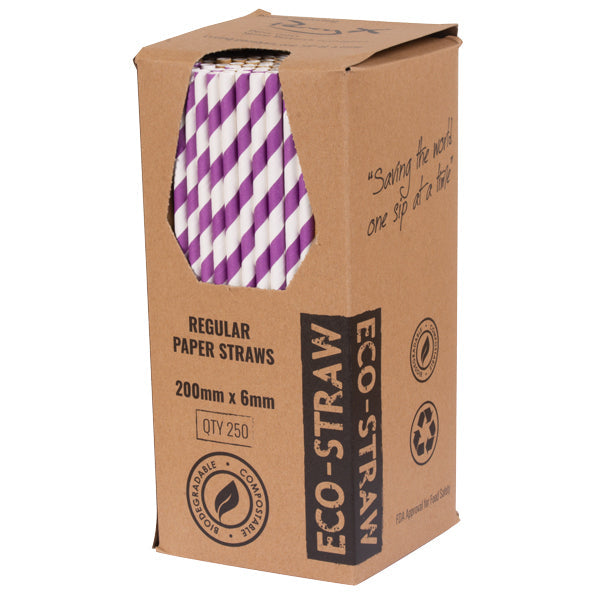 ECO STRAWS - REGULAR - PAPER STRAW - 3 PLY - PURPLE STRIPE