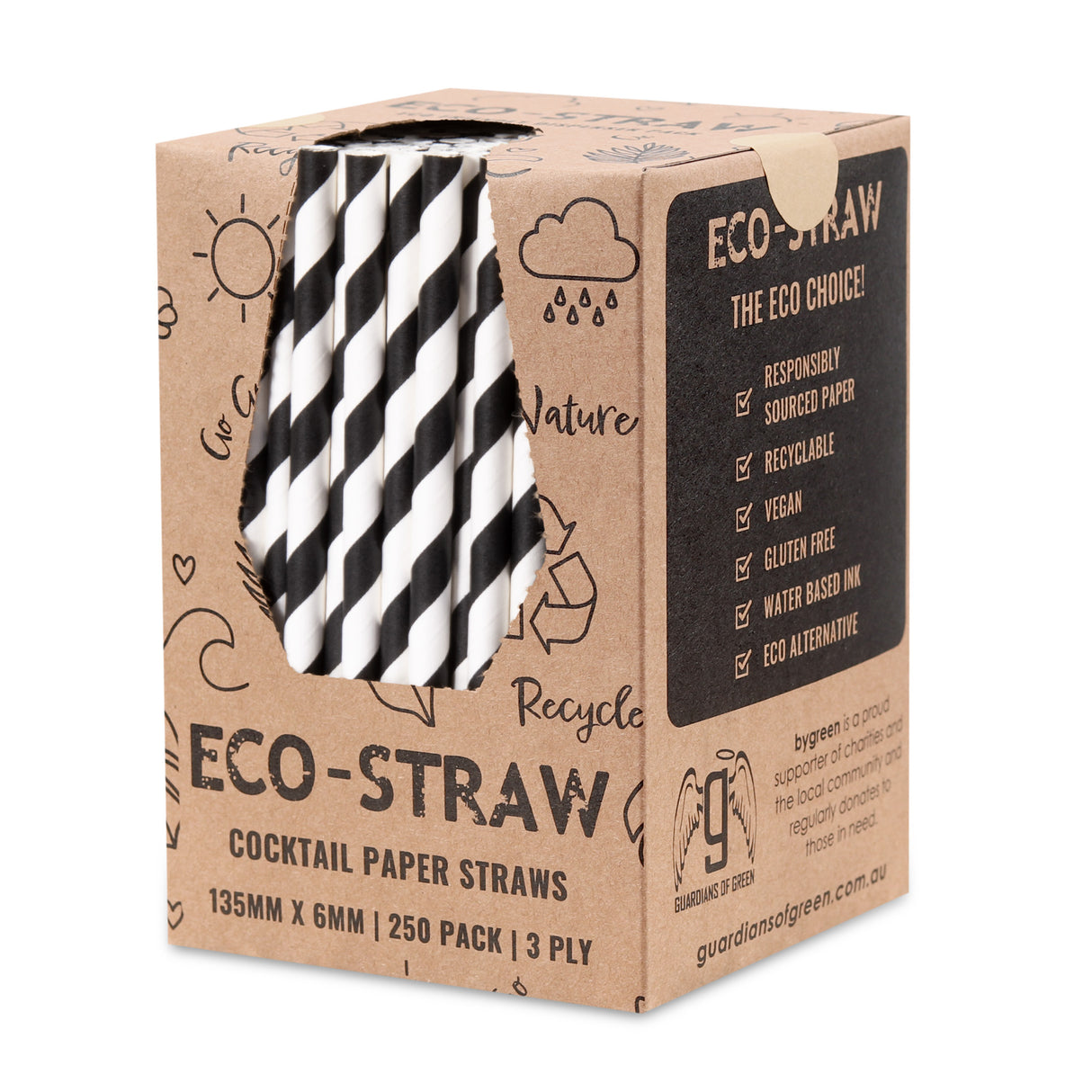 ECO STRAWS- COCKTAIL - PAPER STRAW - 3 PLY - BLACK STRIPE