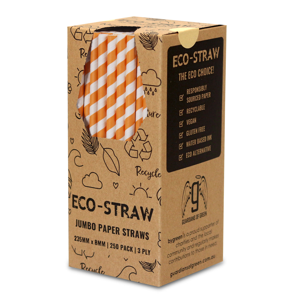 ECO STRAWS - JUMBO - PAPER STRAW - 3 PLY - ORANGE STRIPE