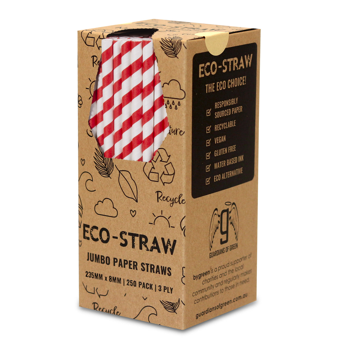 ECO STRAWS - JUMBO - PAPER STRAW - 3 PLY - RED STRIPE