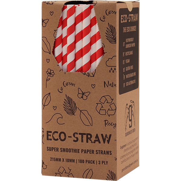 ECO STRAWS - SUPER SMOOTHIE - PAPER STRAW - 3 PLY - RED STRIPE