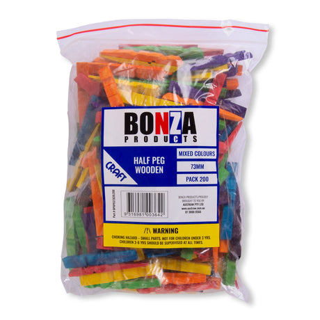 BONZA - WOODEN HALF PEG - MIXED COLOURS - 73MM