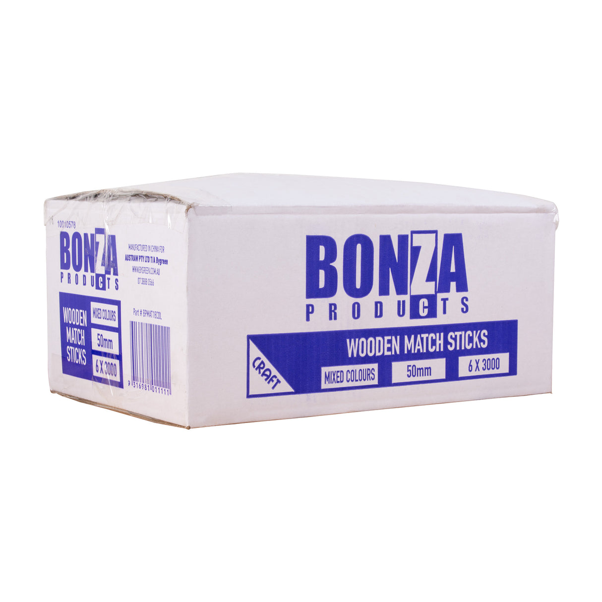 BONZA - WOODEN MATCH STICK - MIXED COLOURS - 50MM