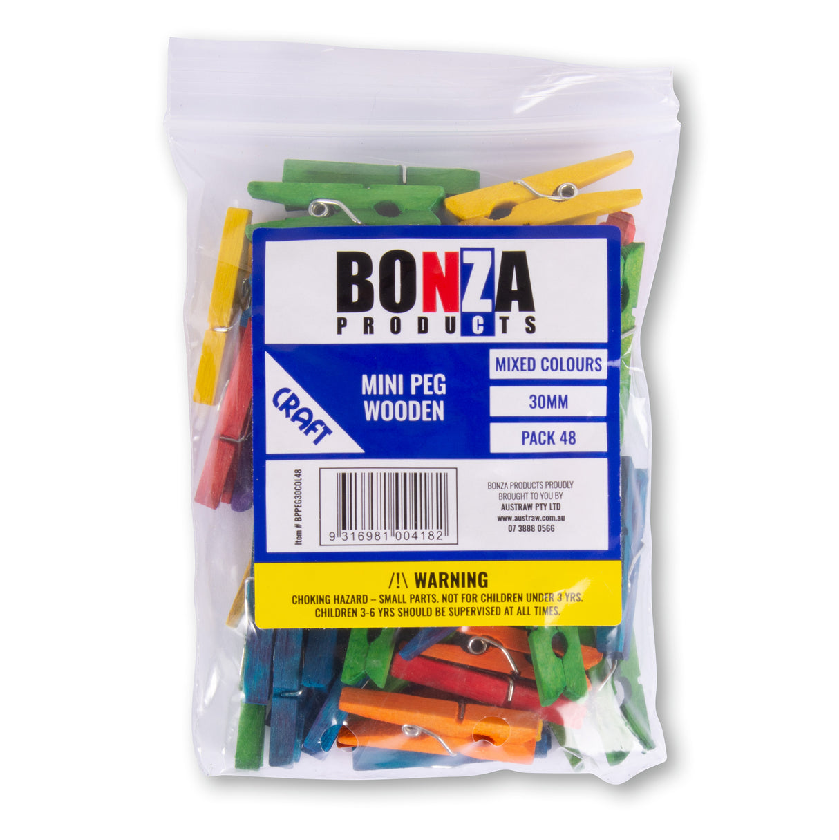 BONZA - WOODEN MINI PEG - MIXED COLOURS - 30MM