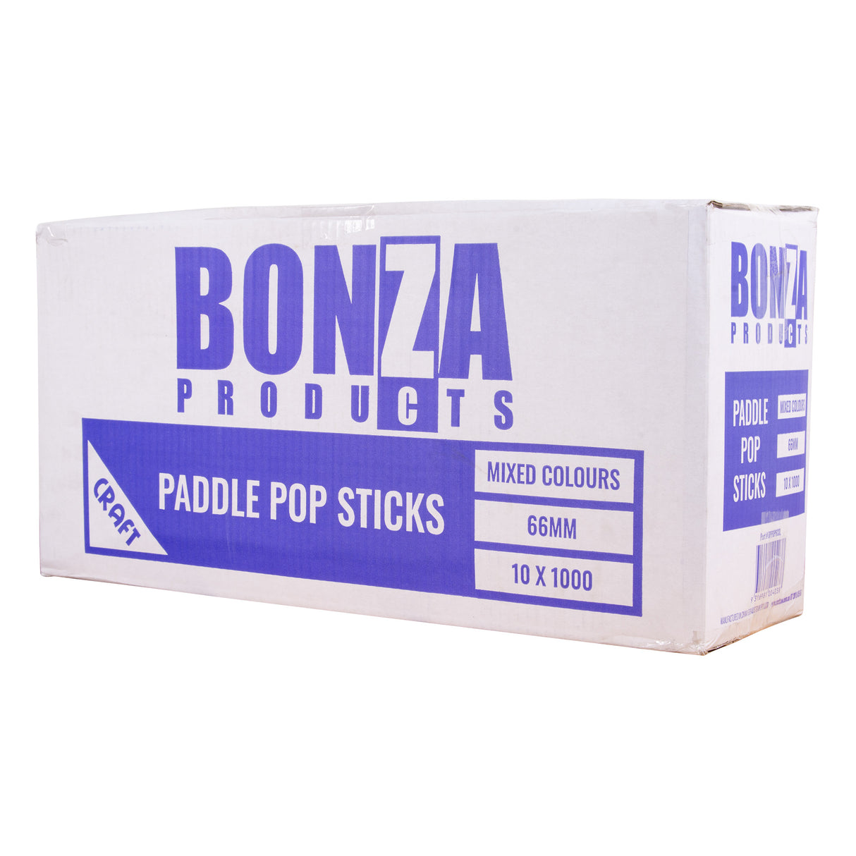 BONZA - WOODEN PADDLE POP STICK - MIXED COLOURS - 66MM