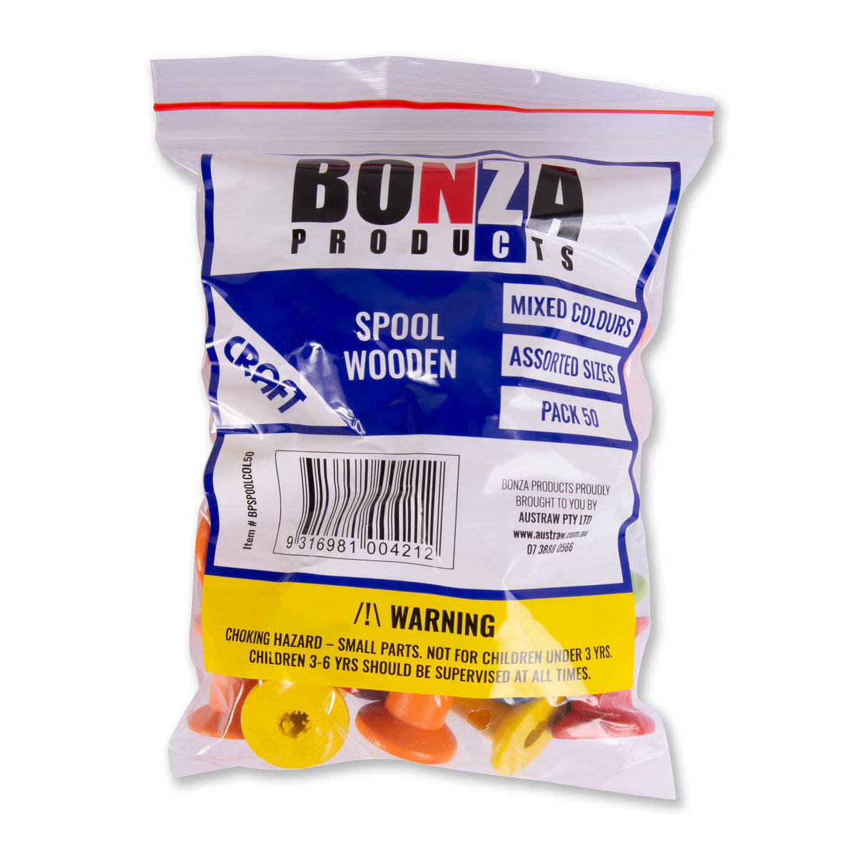 BONZA - WOODEN SPOOL - MIXED COLOURS - ASSORTED SIZES