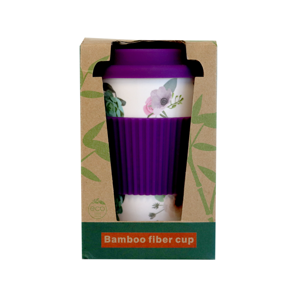 GO GREEN - BAMBOO COFFEE CUP WITH SILICONE LID - ASSORTED DESIGNS - 400ML