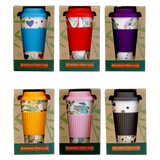 GO GREEN - BAMBOO COFFEE CUP WITH SILICONE LID - ASSORTED DESIGNS - 400ML