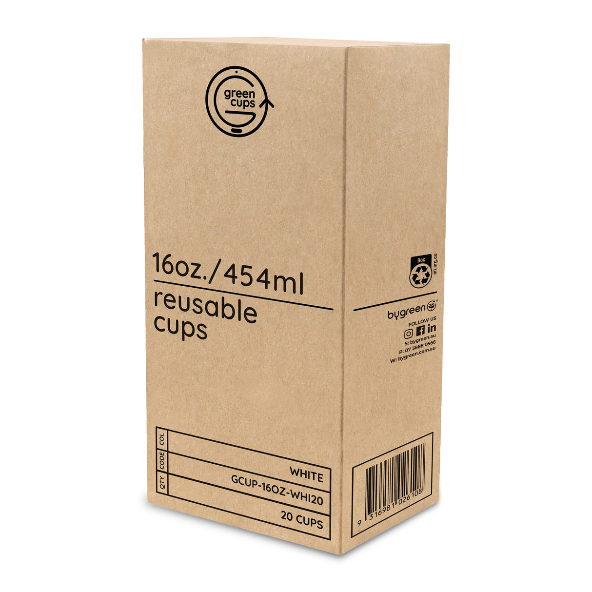 GREEN CUPS - REUSABLE COFFEE CUPS - 16OZ - WHITE