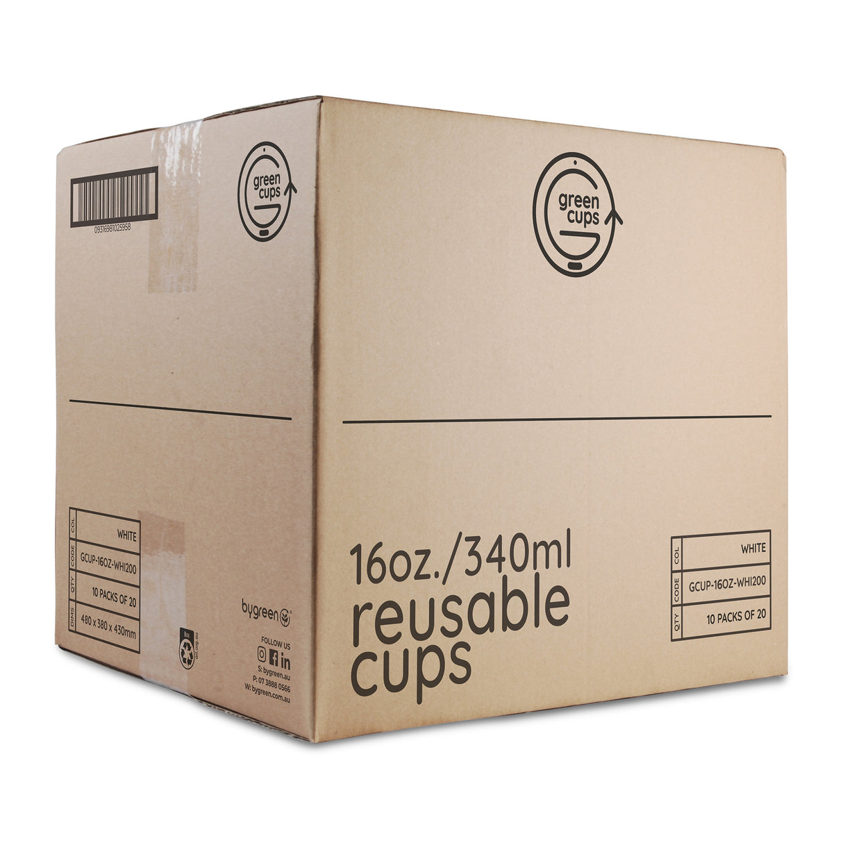 GREEN CUPS - REUSABLE COFFEE CUPS - 16OZ - WHITE