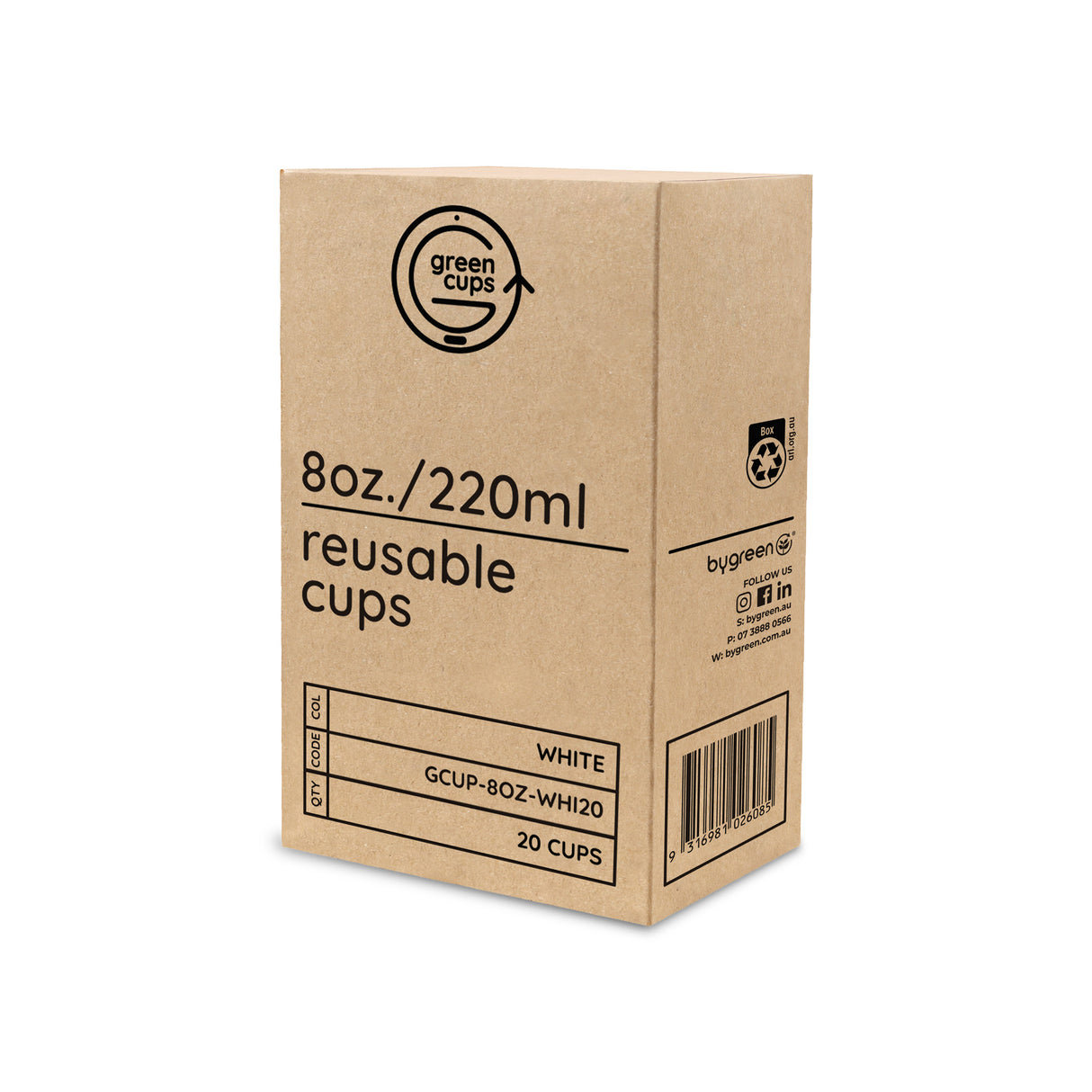 GREEN CUPS - REUSABLE COFFEE CUPS - 8OZ - WHITE