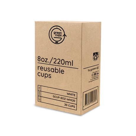 GREEN CUPS - REUSABLE COFFEE CUPS - 8OZ - WHITE