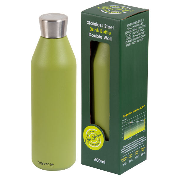 GO GREEN - REUSABLE DRINK BOTTLE - 600ML - OLIVE