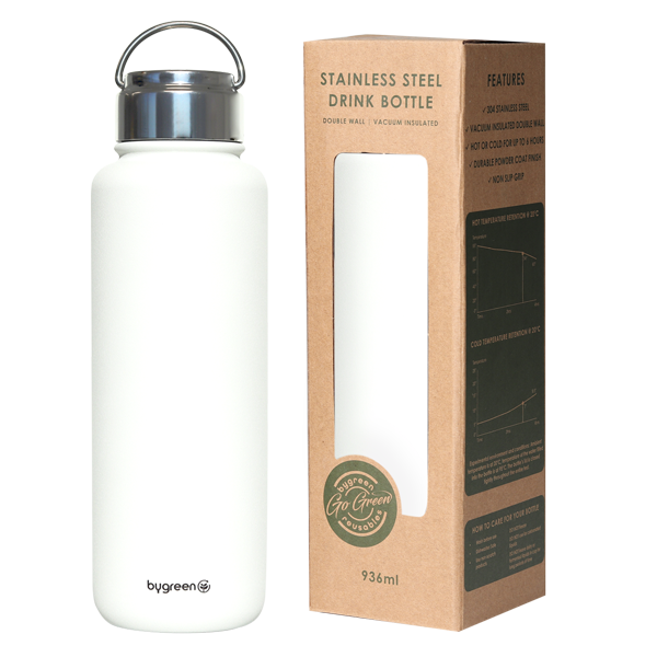 GO GREEN - REUSABLE DRINK BOTTLE - 936ML - WHITE