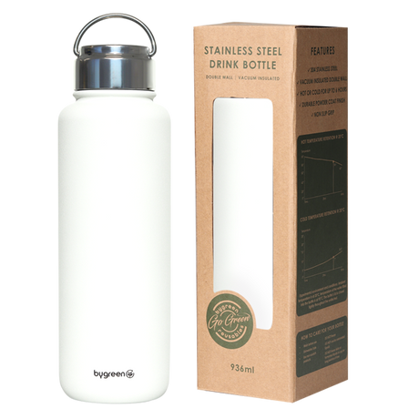 GO GREEN - REUSABLE DRINK BOTTLE - 936ML - WHITE