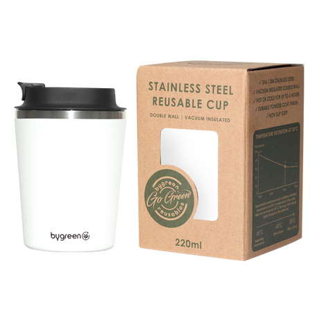 GO GREEN - REUSABLE COFFEE CUP - 220ML - WHITE