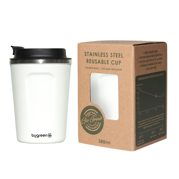 GO GREEN - REUSABLE COFFEE CUP - 380ML - WHITE