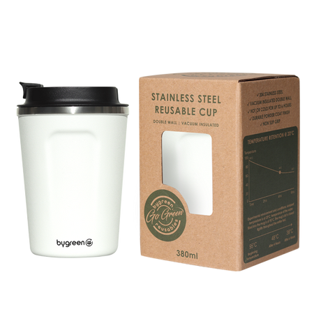 GO GREEN - REUSABLE COFFEE CUP - 380ML - WHITE