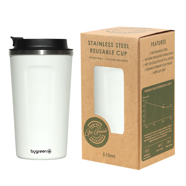 GO GREEN - REUSABLE COFFEE CUP - 510ML - WHITE