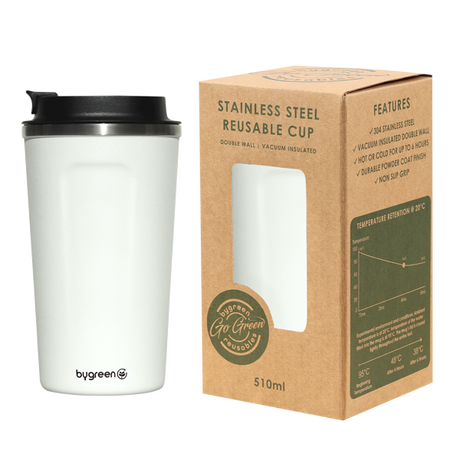 GO GREEN - REUSABLE COFFEE CUP - 510ML - WHITE