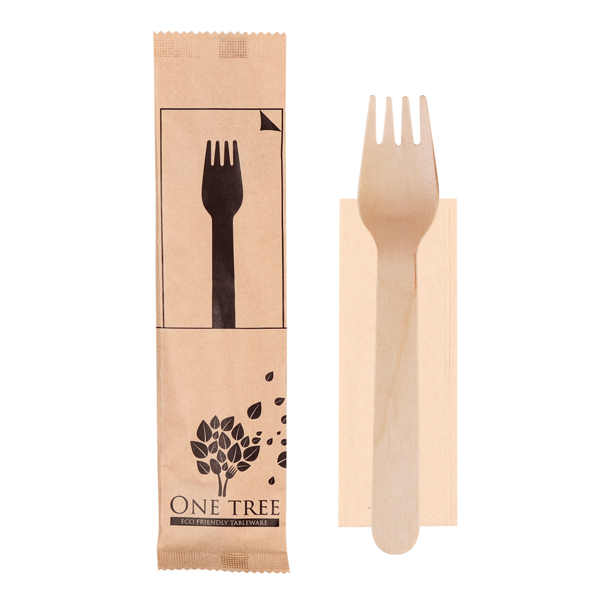 ONE TREE - PAPER WRAPPED CUTLERY SINGLES - FORK & NAPKIN