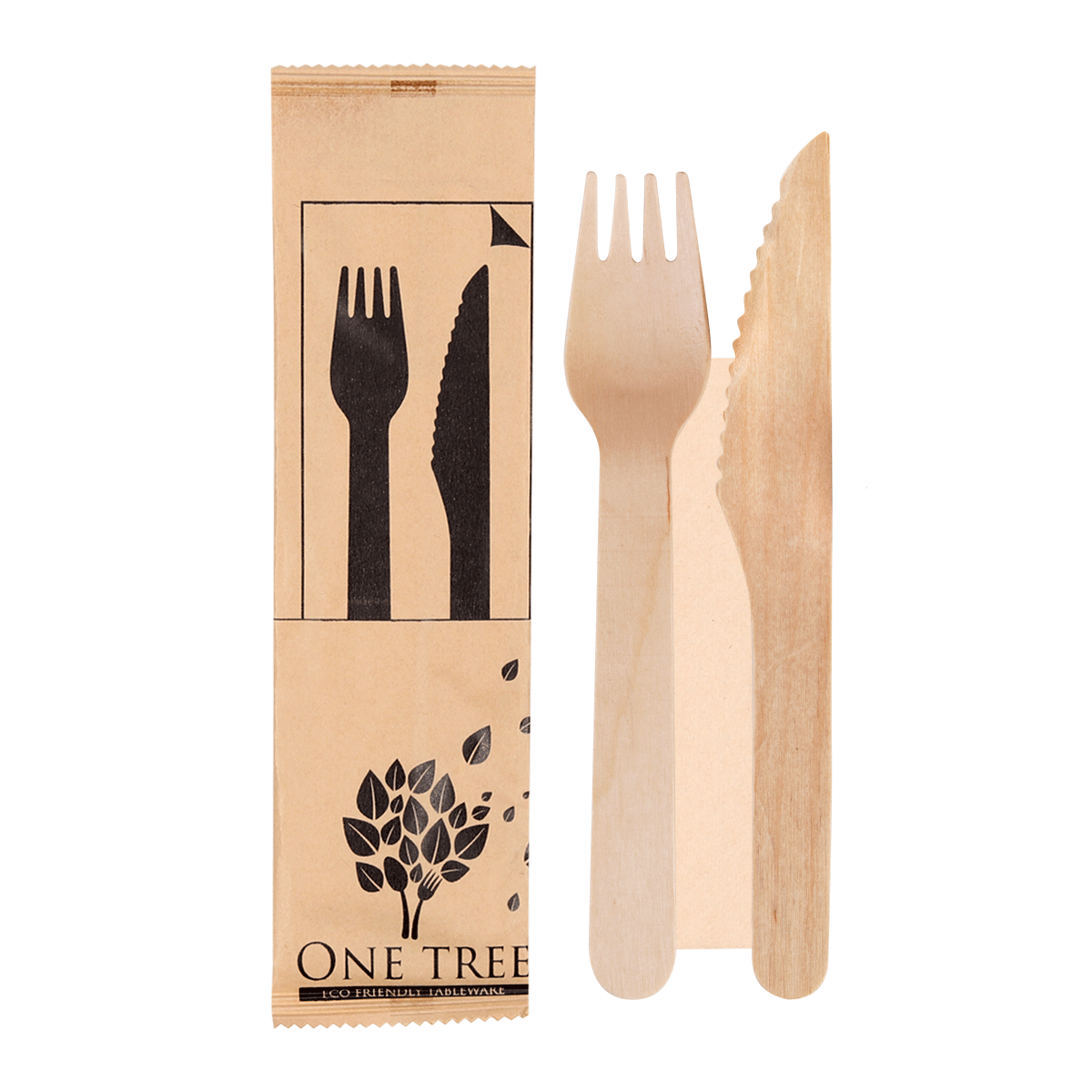 ONE TREE - PAPER WRAPPED CUTLERY SET - KNIFE, FORK NAPKIN