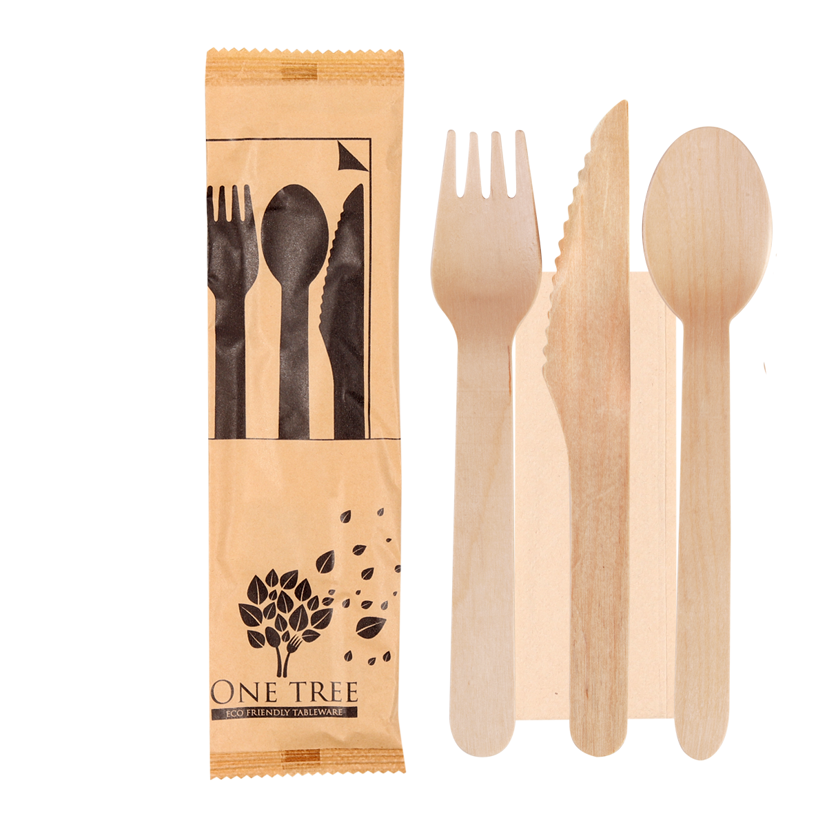 ONE TREE - PAPER WRAPPED CUTLERY SET - KNIFE, FORK, SPOON, NAPKIN