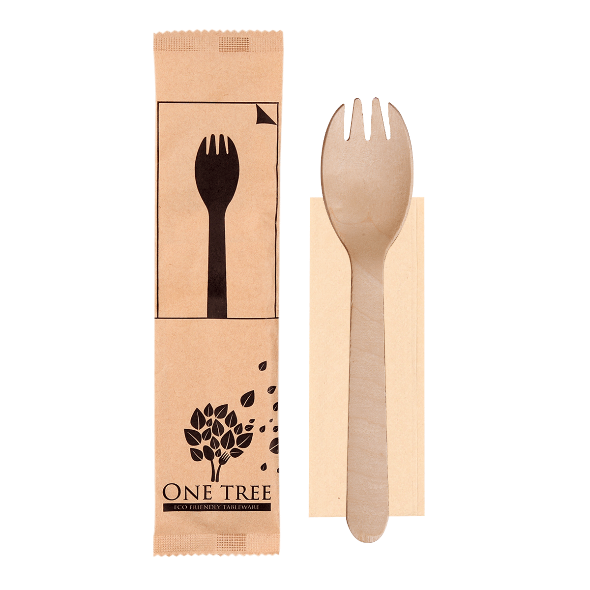 ONE TREE - PAPER WRAPPED CUTLERY SINGLES - SPORK & NAPKIN